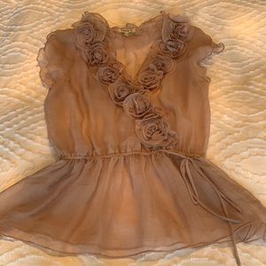 Lucy & Co. Sheer Rose Ruffle/Embellished Top (Like New!)
